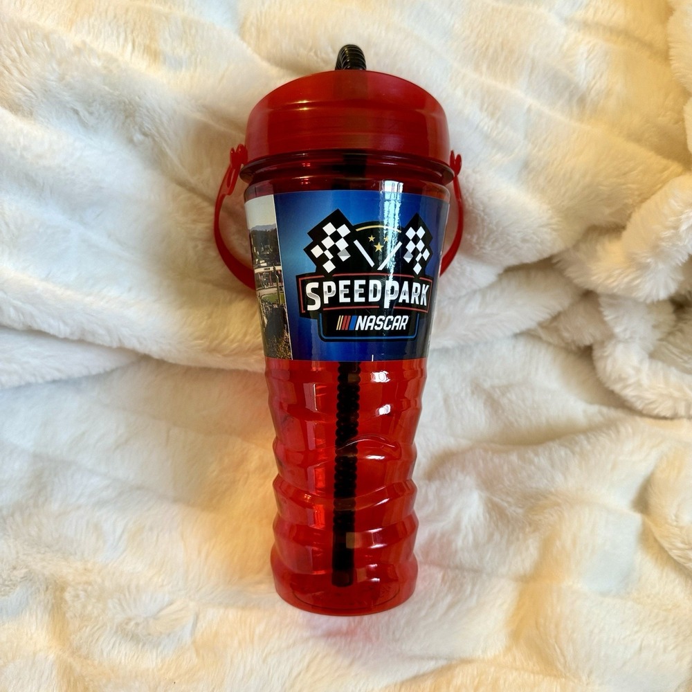 NASCAR Speed Park Souvenir Cup 32oz Red w/ Handle Lid & Straw Whirley